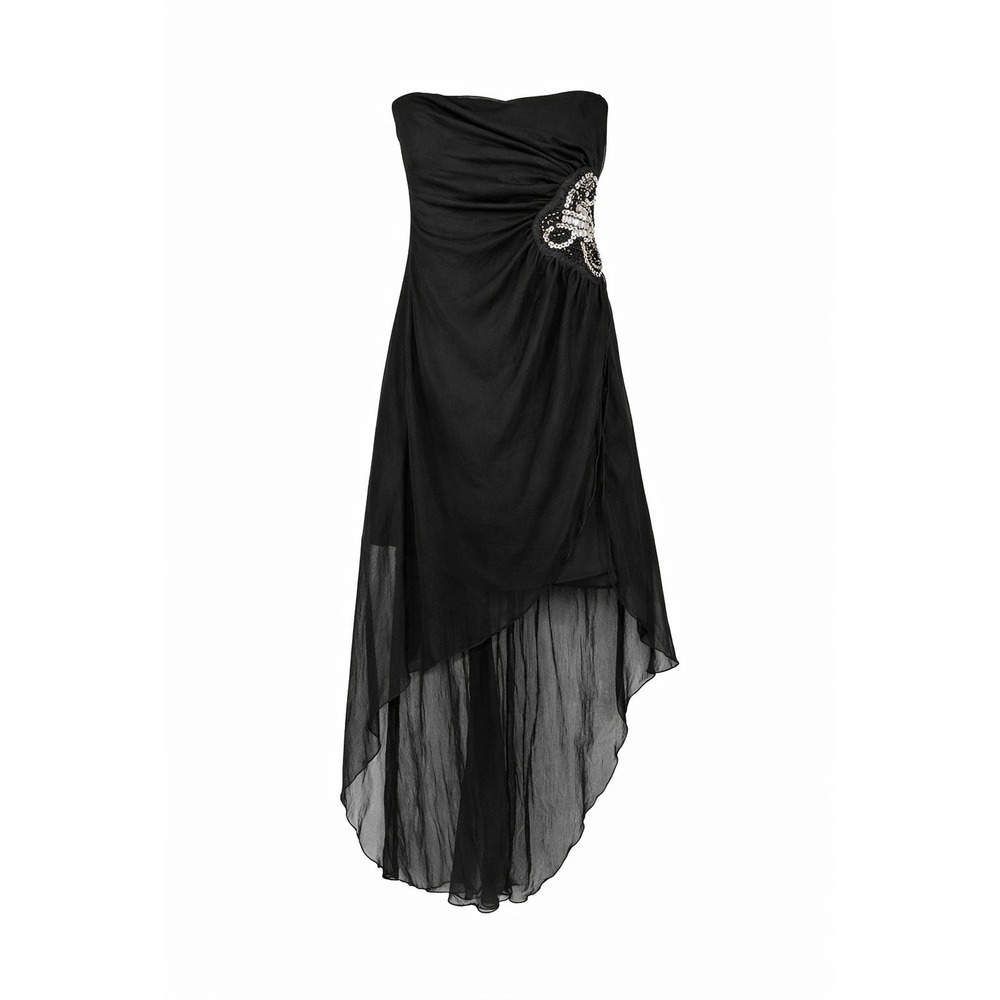 90s Y2K Strapless Dress 6 Black Beaded Butterfly Whimsigoth Fairygoth Hoco